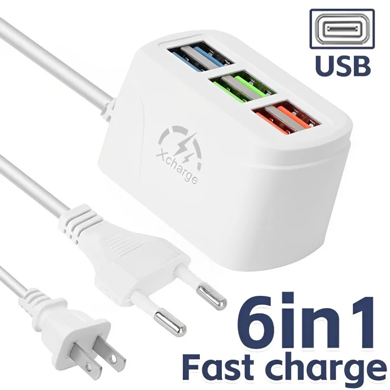 3.1A Multiport USB Fast Charger Quick Charging 6 Ports USB Mini Extension Socket HUB Splitter EU US Plug Wall Charging Adapter