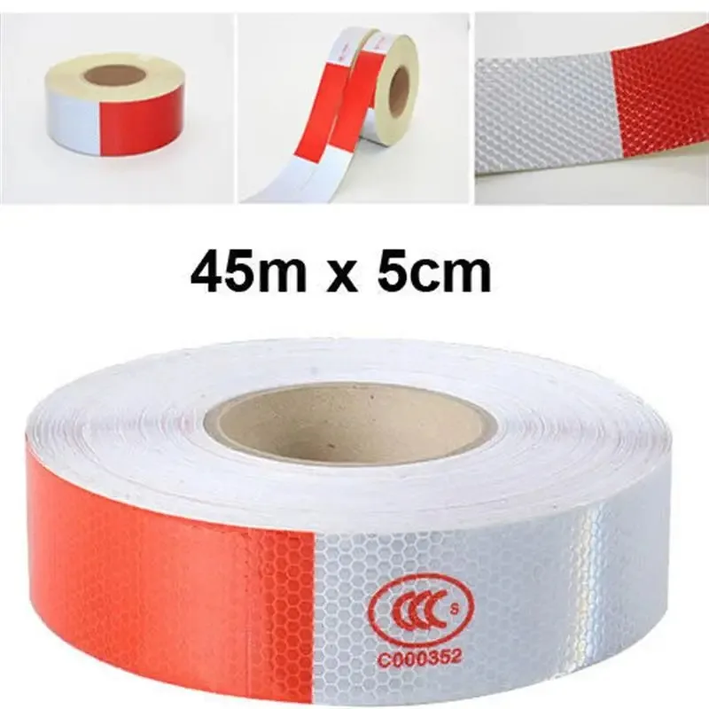 5cm*45M Reflective Tape Roll White Red Safety Tape Trailer Conspicuity Dot Warming Tapes Reflective for Vehicle Car Accessories