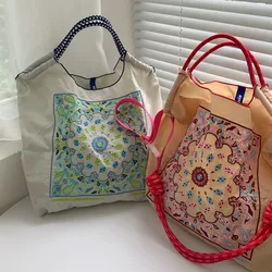 Casual Paisley Tote Embroidery Shopper Bags for Women Handbags Ball Nylon Eco Bag Rope Handle Shoulder Bag 2023 Large Hobos New