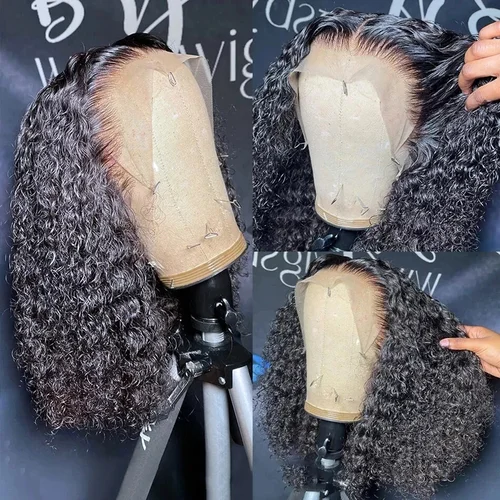 Imagen 2 del producto Peluca de cabello humano Culry Bob corto lista para usar Pre desplumado 4x4 13x4 onda profunda para mujeres peluca Frontal de encaje negro brasileño 14 12 pulgadas