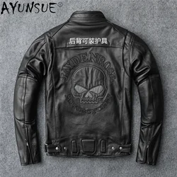 AYUNSUE 100% Genuine Leather Jacket Men Vintage Natural Cowskin Coat Spring Mens Leather Motorcycle Jacket Cool Chaquetas Hombre