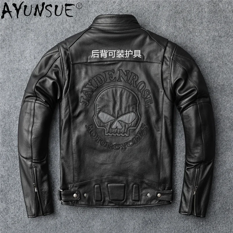 AYUNSUE 100% skórzana kurtka mężczyźni w stylu Vintage naturalna skóra bydlęca płaszcz wiosna skórzane męskie buty motocyklowe kurtka fajne Chaquetas Hombre