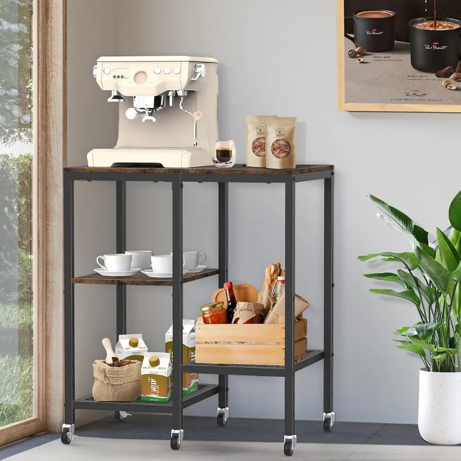 Kitchen Microwave CartMicrowave Stand with Wheels Coffee Bar Table Station 4-Tier Rolling Baker's Rack Small Appliance Storage