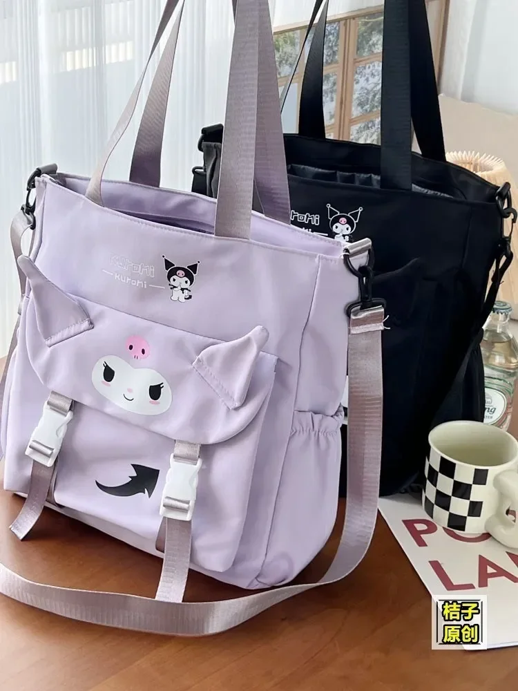 

Sanrio Cartoon Cute Kuromi Shoulder Crossbody Tote Bag High School and College Student Canvas Bag for Class TuitionBag waterprof