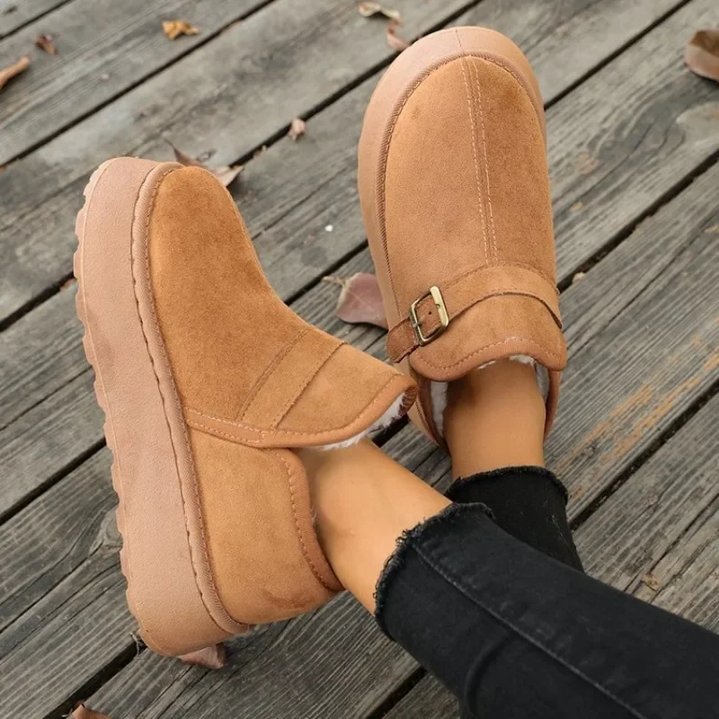 2026 New Winter Women's Keep Warm Solid Color Vintage Comfortable Mid Heel Snow Boots Women Fashionable Anti Slip Snow Boot