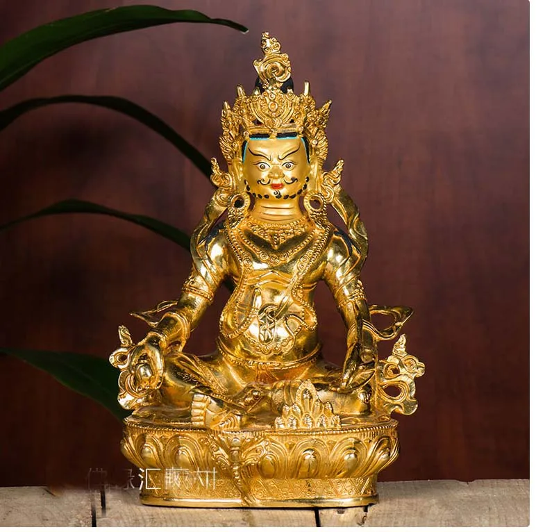 32CM Large HOME Family efficacious bring wealth fortune gilding Yellow Jambhala god Buddha Mantra statue