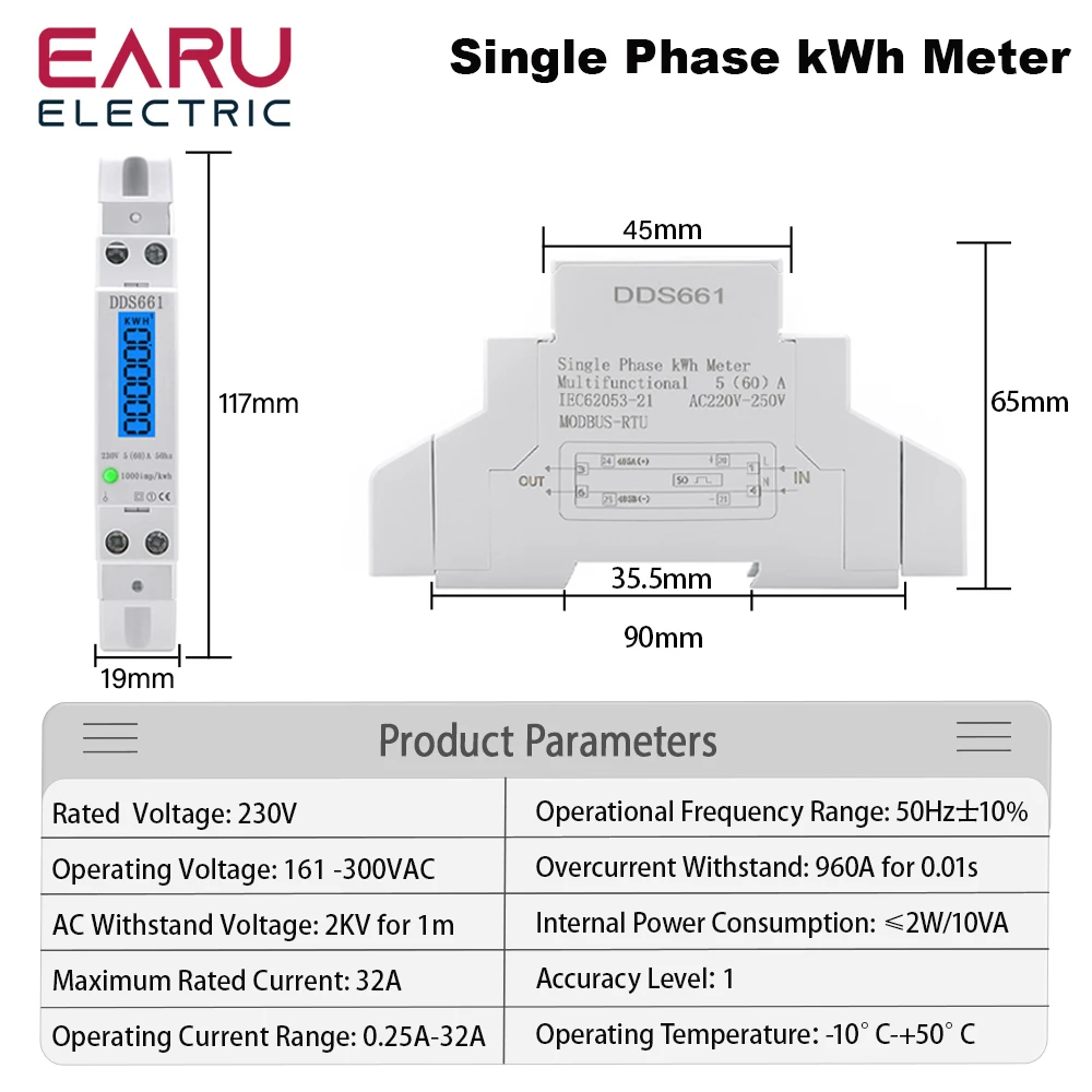 Single Phase Backlight Wattmeter Power LCD Digital Display Consumption Meter KWh110V 220VAC 50/60Hz Watt Din Rail Energy Meter