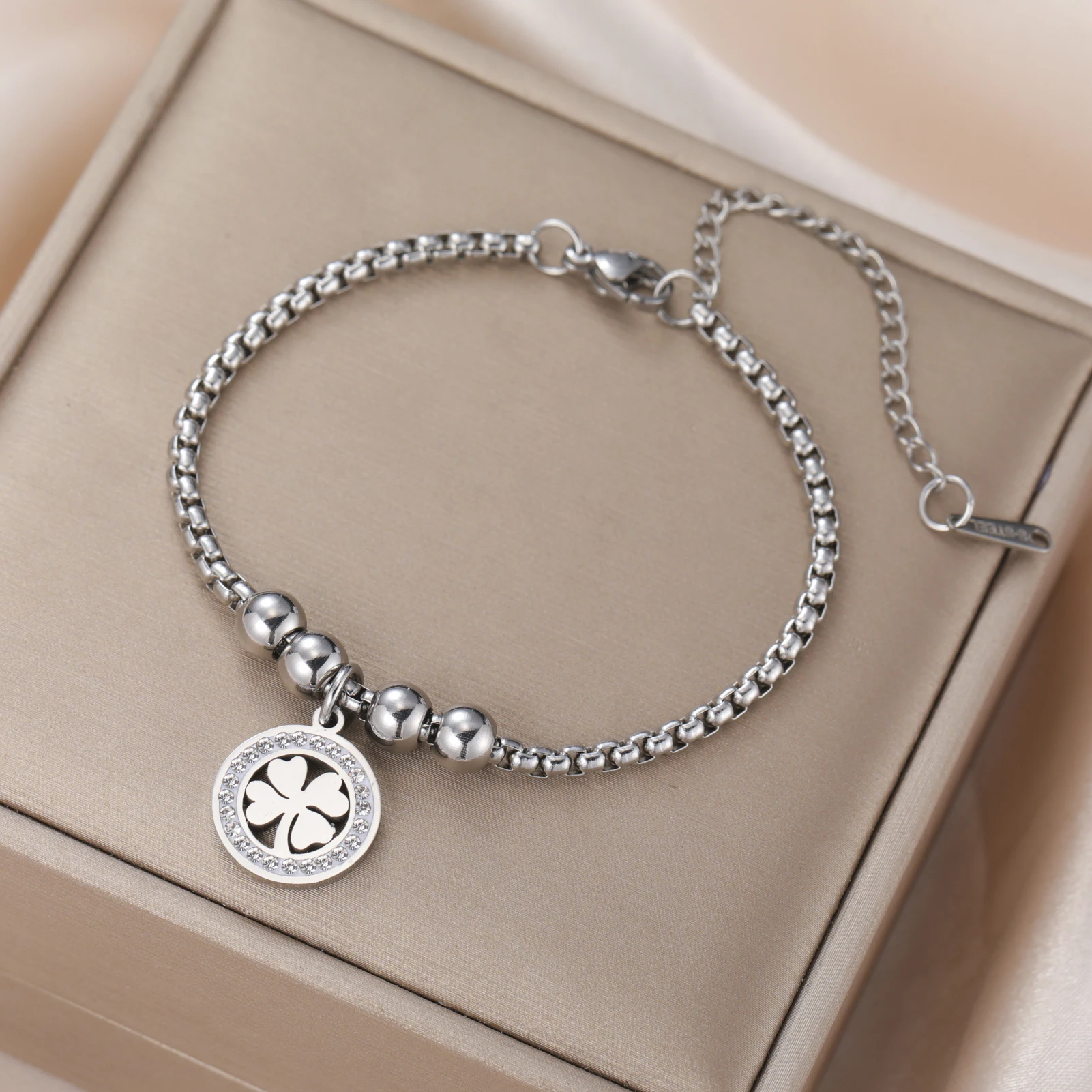 COOLTIME Edelstahl Runde Klee Armbänder Frauen Mode Klassische Zirkon Kristall Armband für Frauen Schmuck Geburtstag Geschenke – Detail 18