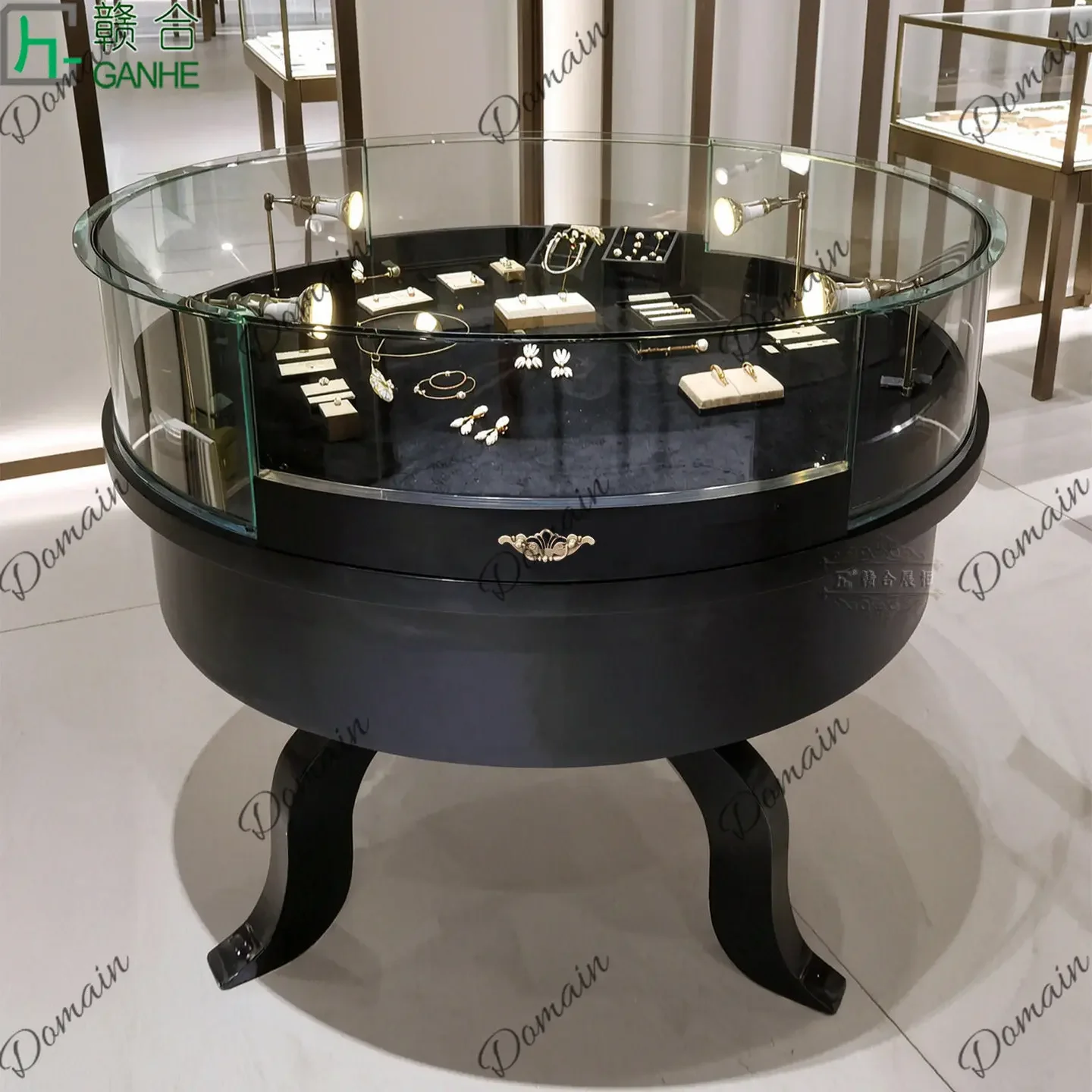 81 N Round Jewelry Display Cabinet Painted Round Zhongdao Jewelry Display Cabinet Luxury Jade Jade Glass Cabinet