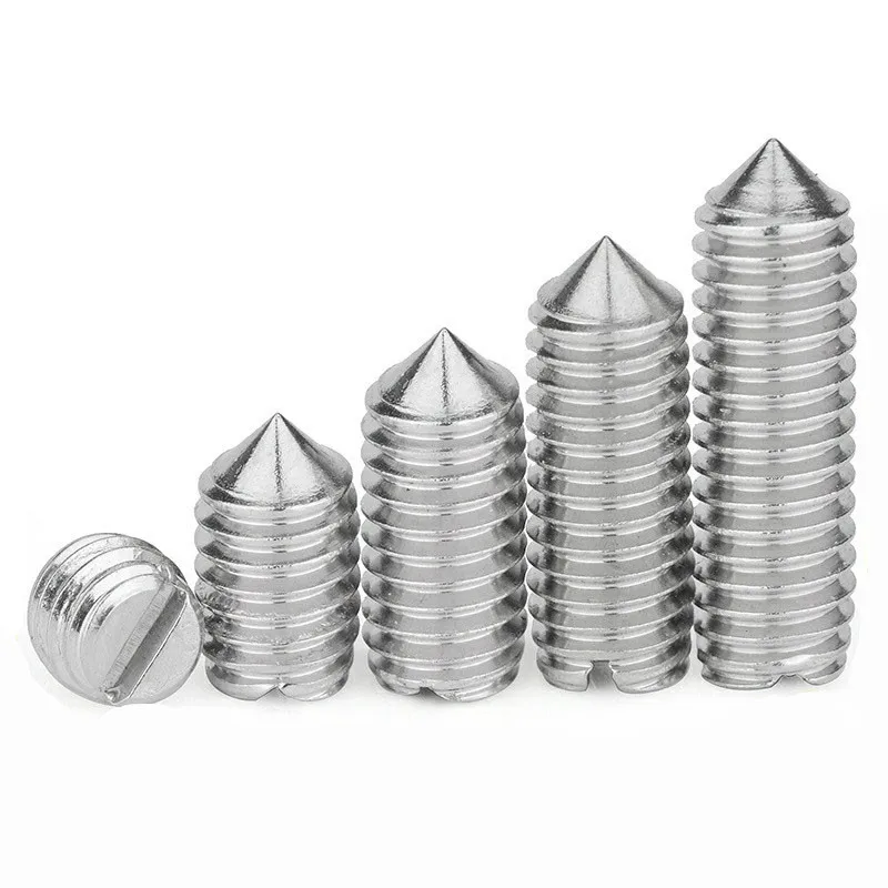 

10pcs/lot Stainless Steel Slotted Head Cone Point Grub Set Screw M1.6 M2 M2.5 M3 M4 M5 M6 M8 M10 Tapered End Headless Bolt