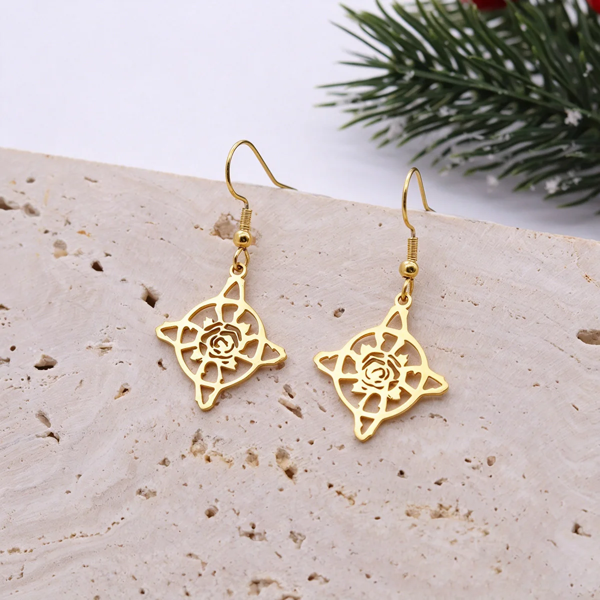 Chandler Witchcraft Compass Rose Drop Earrings Stainless Steel Floral Symbol Dangle Earring Jewelry Gift for Girlfriend