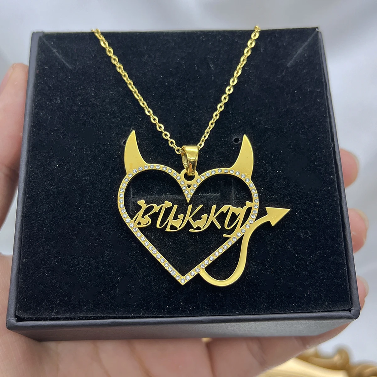 

Custom name Love Heart Accent Devil Cute Heart Pendant Necklaces Jewelry Stainless steel necklace For WomenDecoration pendant