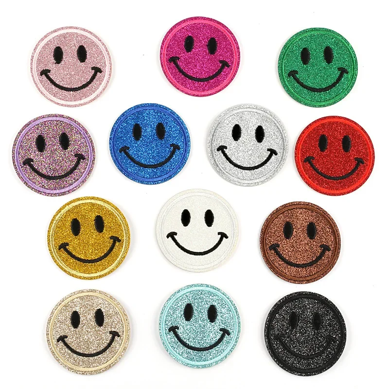 FZdiy Cartoon Smiling Face Patches for Clothing Stick on Embroidered Patches Self-adhesive Glue Patch on Clothes Sewing Applique