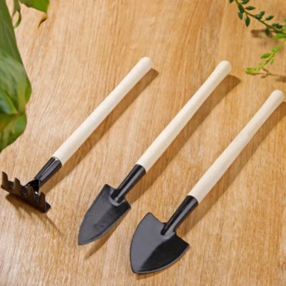 3 pz/set Mini Attrezzi Da Giardino Pianta Pala Rastrello Spade Manico In Legno Testa di Metallo Per Bambini Rastrello Per Piante In Vaso E Piante Da Giardino Applicazione