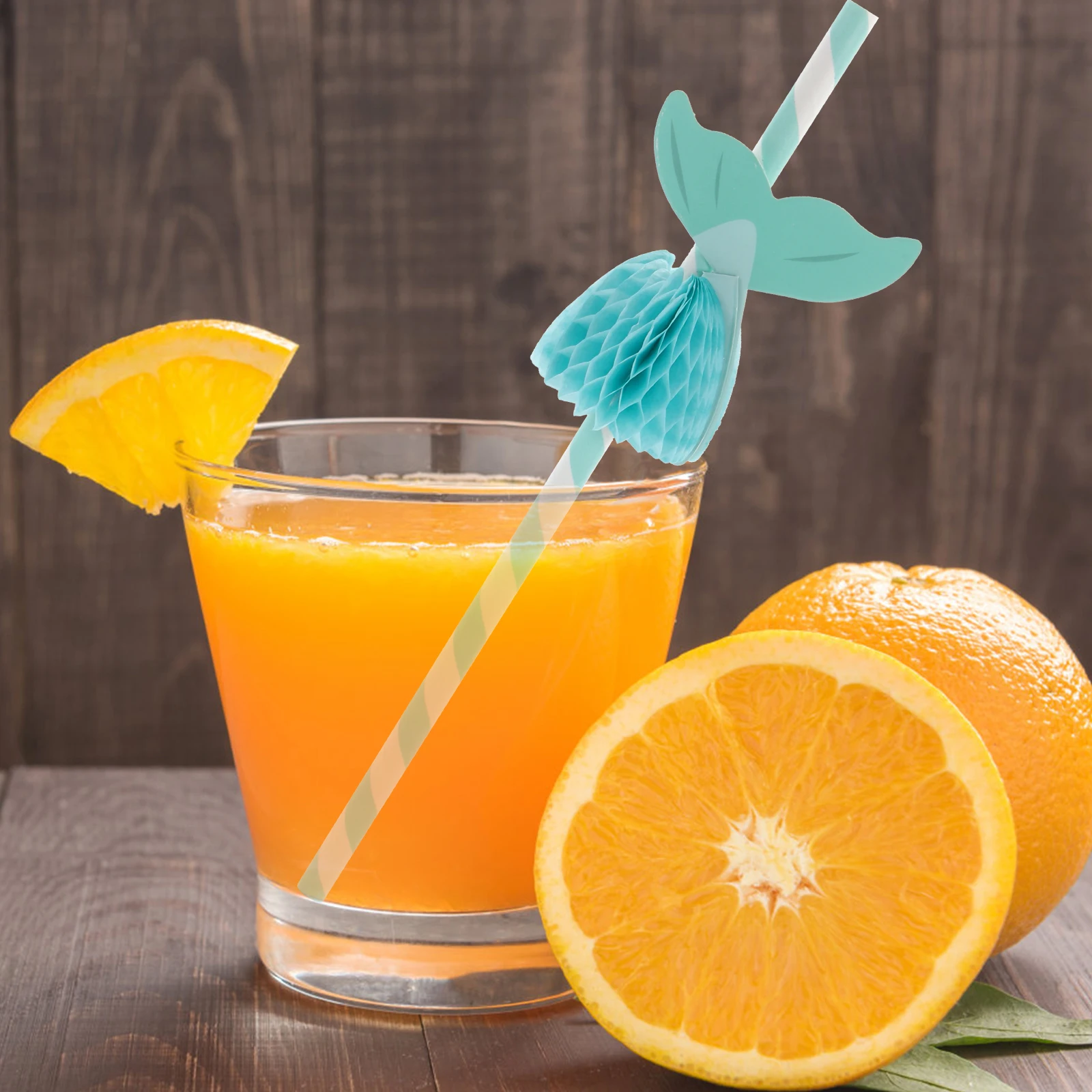 

50PCS Mermaid Honeycomb Paper Straws Lake Blue Disposable Drinking Straws for Beach Cocktail Juices