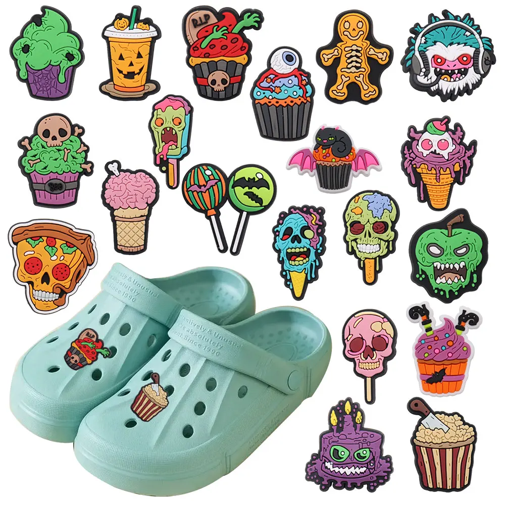 

New Arrival 1-20Pcs PVC Monster Cupcake Popcorn Food Shoes Buckle Charms Halloween Decorations Clog DIY Boys Girls Backpack