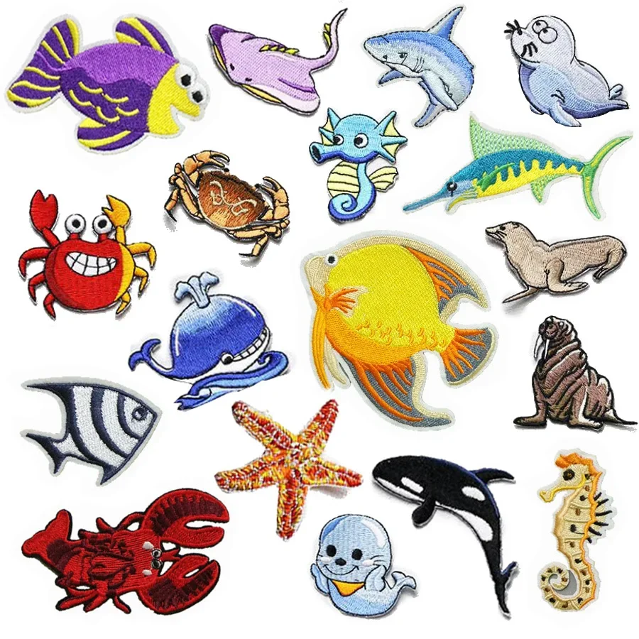 Cartoon Undersea World Fish Embroidered Patches Iron on Stickers for Clothing Applique Diy Accessories Clothes Badges for Kids