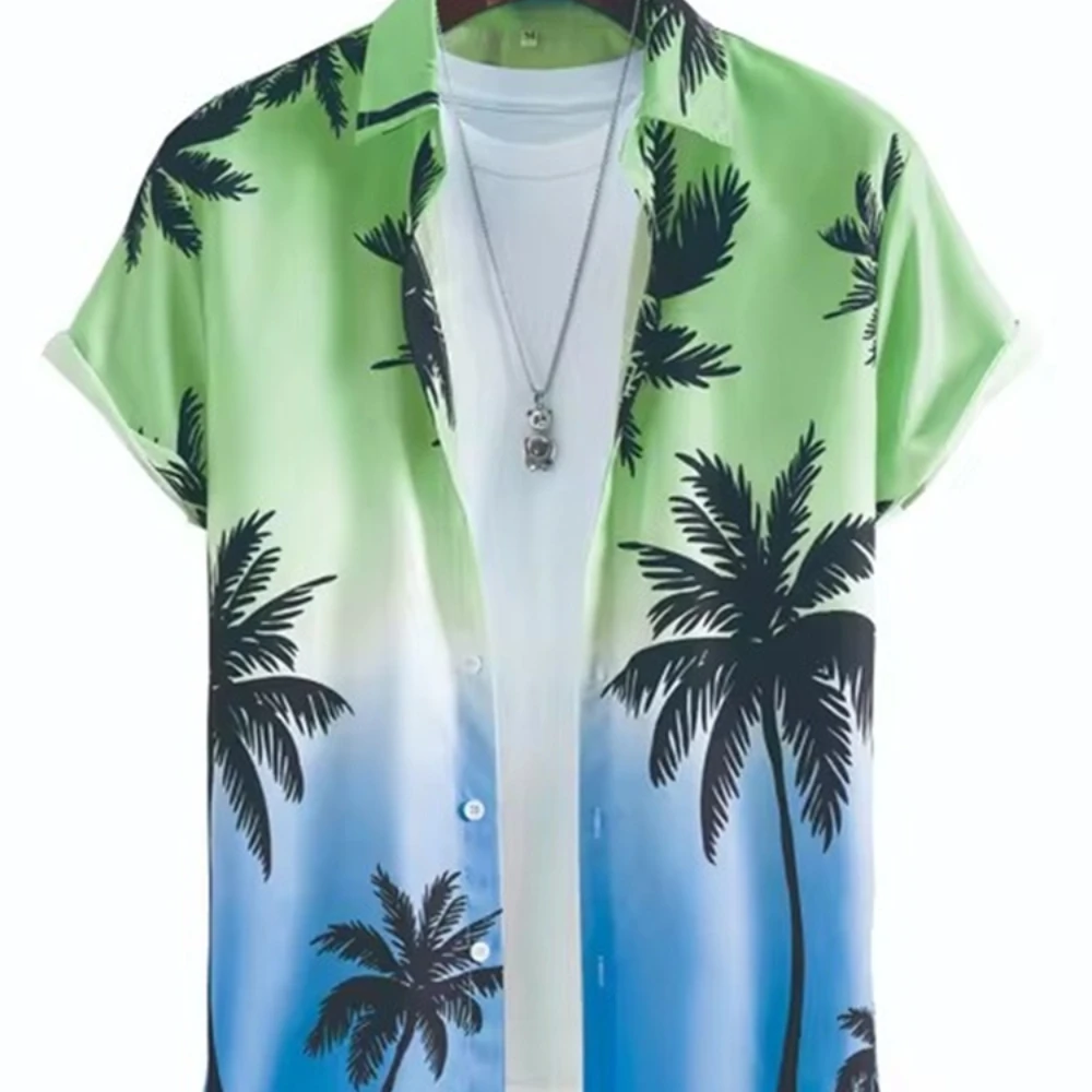 

Men's Short Sleeve Tropical Coconut Tree Pattern Button Down Lapel Shirt Summer Resort Holiday Hawaiian Style Oversized Tops