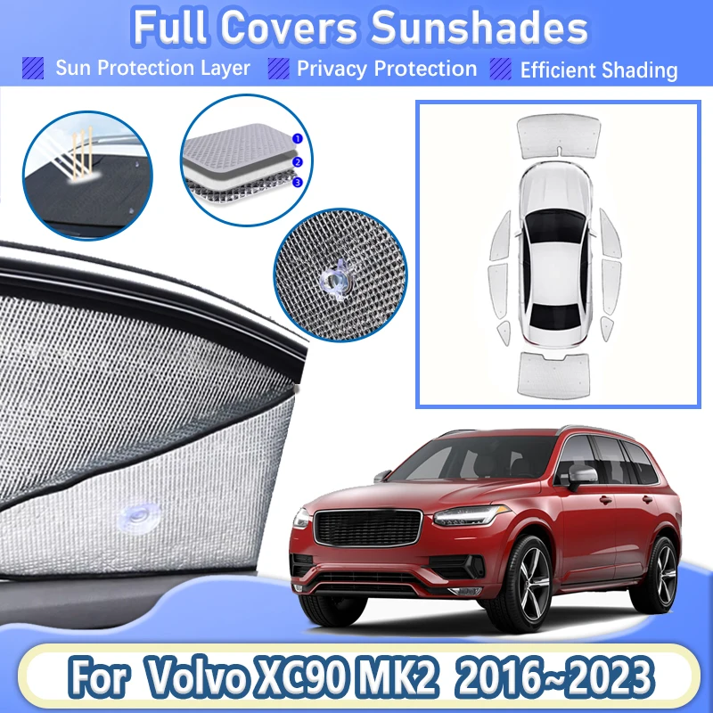 

Для Volvo XC90 аксессуары MK2 2016 ~ 2023 2017 2018 2019 шторы на окнах автомобиля, блокирующий УФ-солнце, полный козырек, солнцезащитный козырек для автомобиля