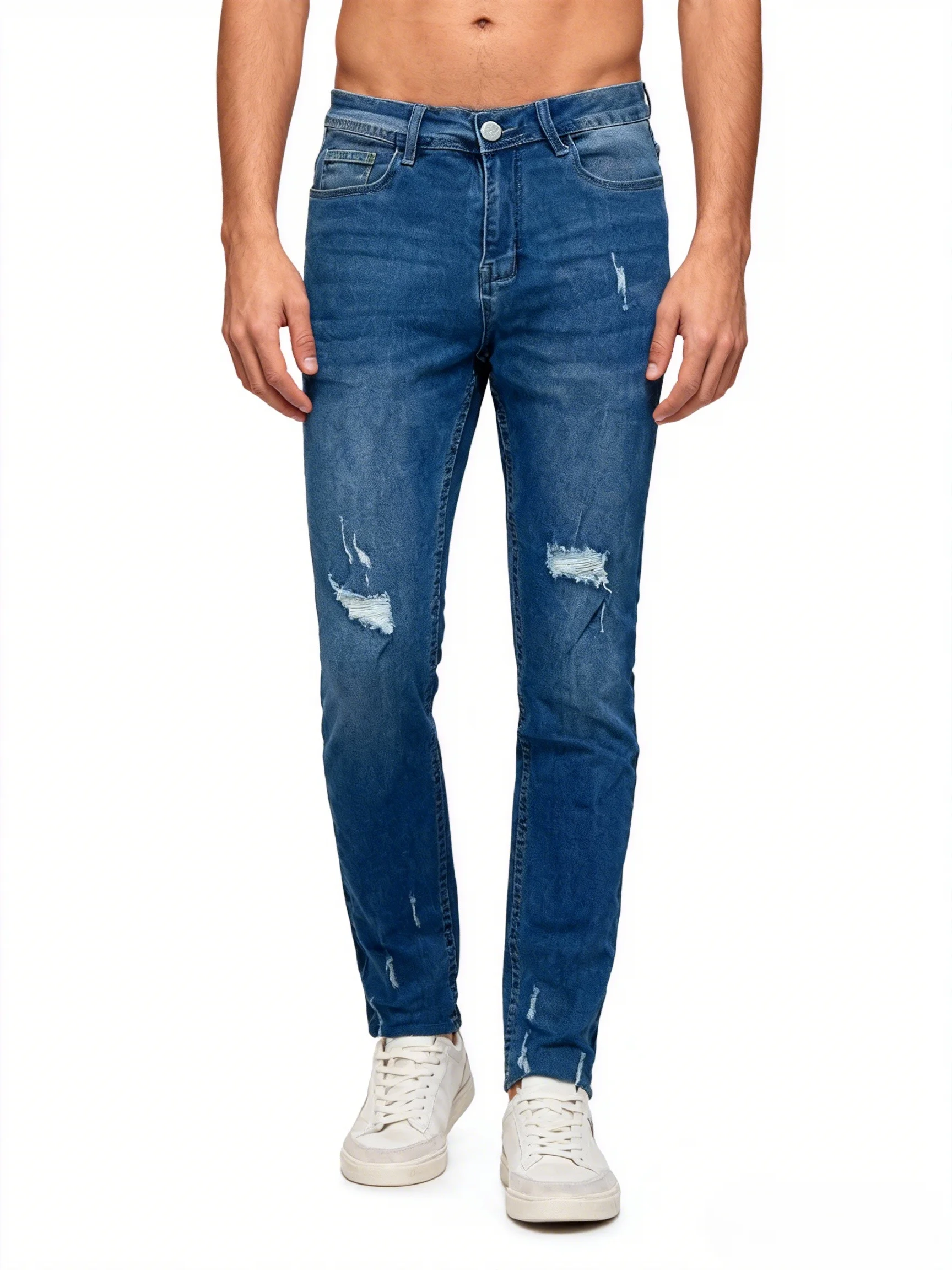 

Men's Casual Ripped Jeans | Light Blue Straight-Leg Trousers with Comfort Fit Versatile Bottoms for Weekend Hangouts