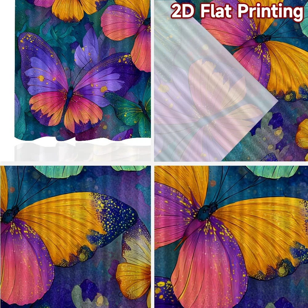 2D FLAT PRINTING 2pcs Curtains (Without Rod) Colorful Butterflies and Splashes Chic Curtain Chic Durable 100% Polyester Fabric