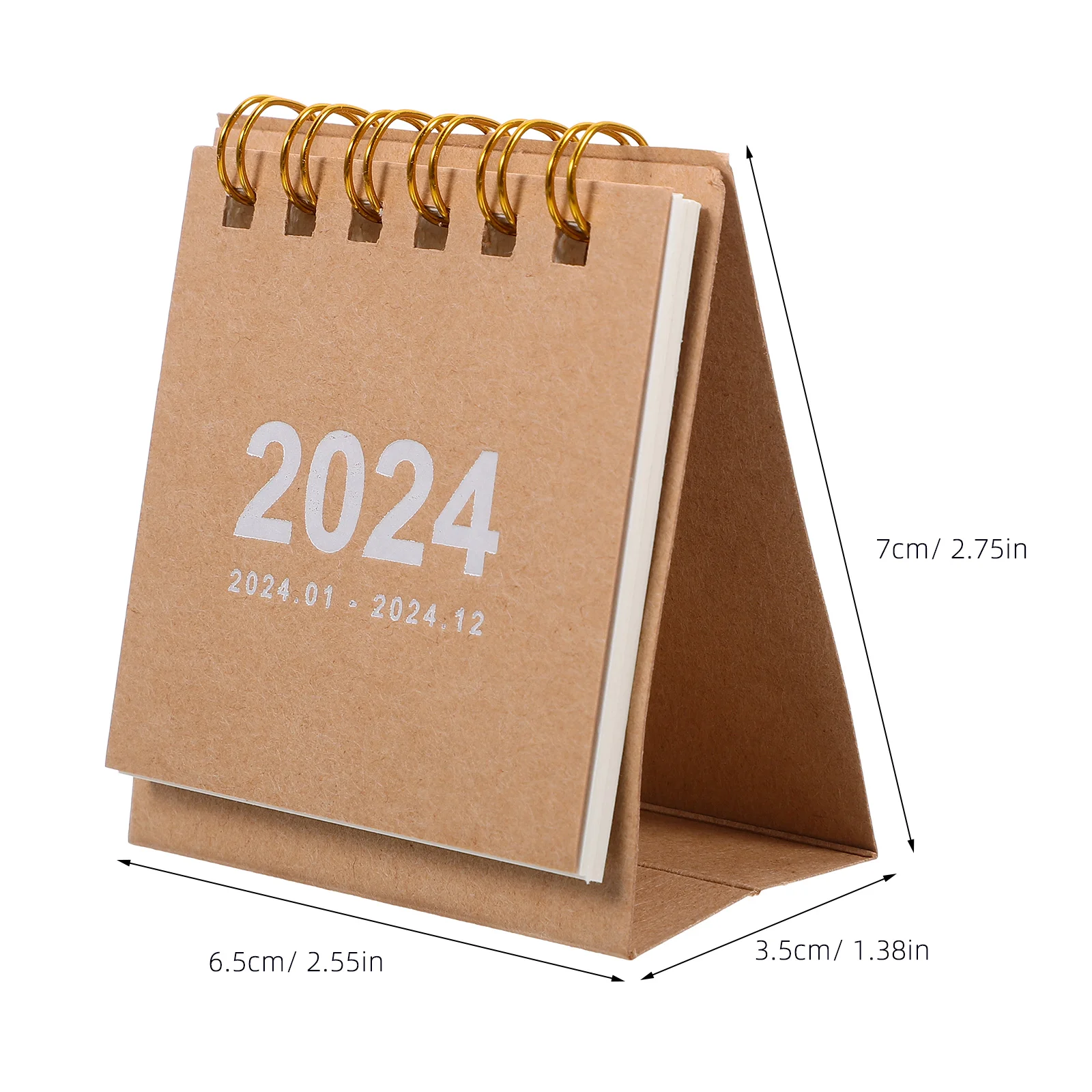 2024 Mini Desktop Calendar Small Monthly Planner Brown Kraft Paper Clear Month Weekdays View Office Home Accessory Gift
