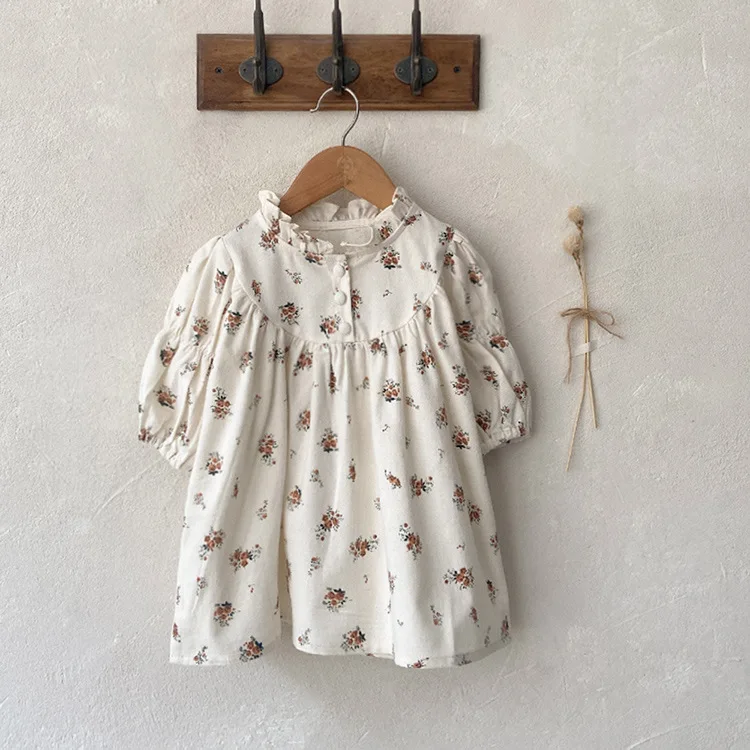 

Baby Girl Dress Spring and Autumn Outfit Floral Fungus Collar Baby Dress Newborn Clothes Autumn Girls Fashion Dress