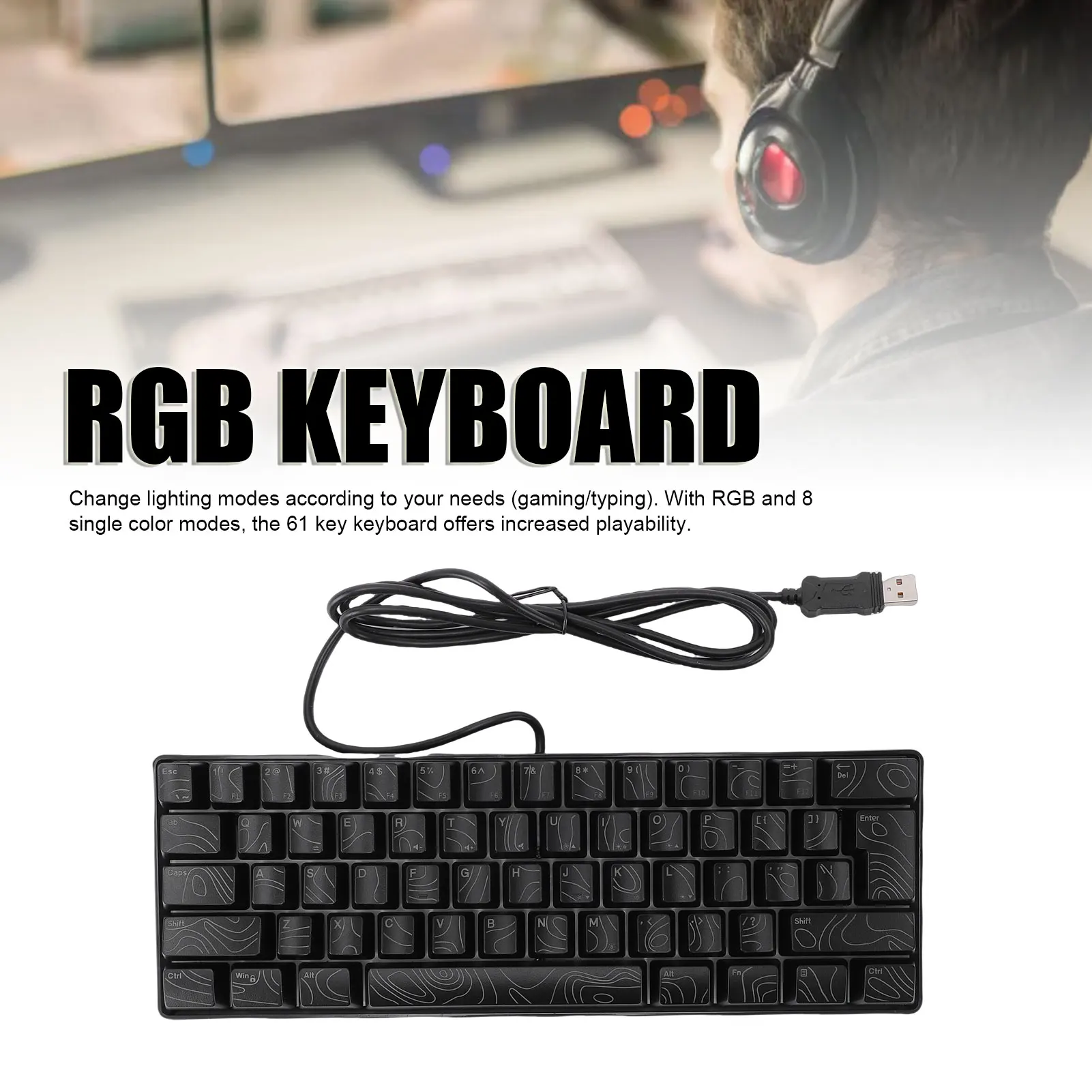 Mechanical Gaming Keyboard 61 Key RGB Gaming Keyboard 60% Mechanical RGB Backlit Ergonomic Design Wired Keyboard Gaming Keyboard