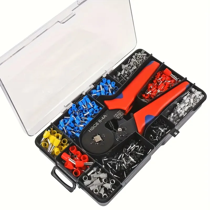 

Professional Electrician's Crimping Tool Set - HSC8 6-4 Ferrule Clamp for Tubular Terminals, 0.25-10mm Range, Ideal for 23-7AWG Wires - For Electricians & Technicians - Suitable for Electrical Wiring & Repairs - Great