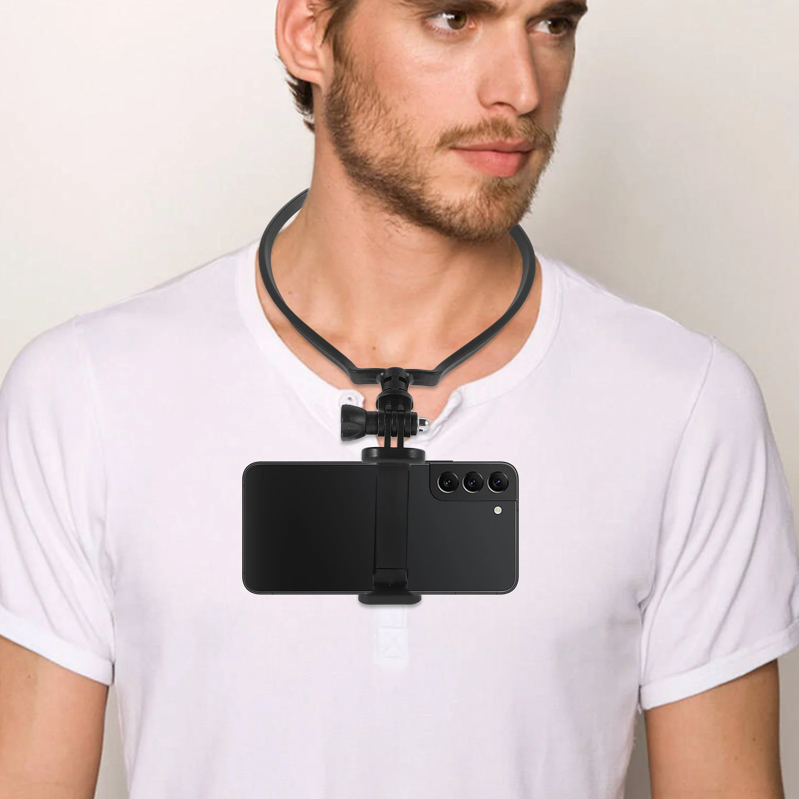 

Flexible Neck Mounted Phone Holder Hands Free Ergonomic Design for Cooking Riding Video Recording Universal Black