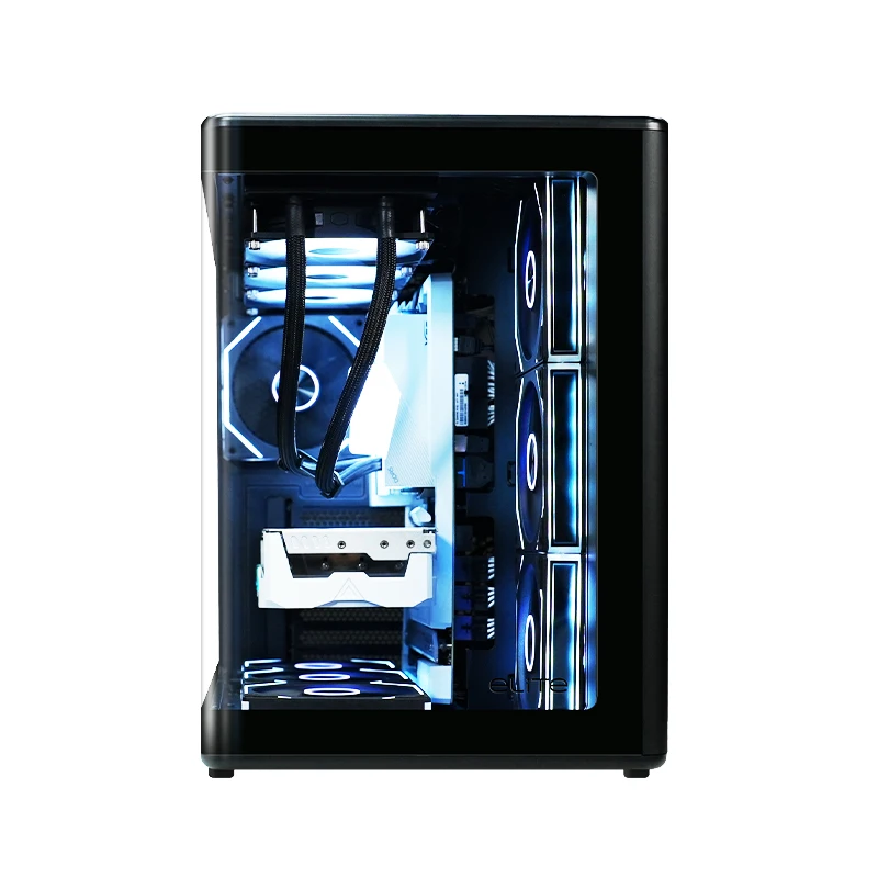 حافظة كمبيوتر مكتبي Cooler Master Elite 600 ATX بتصميم متكامل من الزجاج المنحني لعرض البحر يدعم تبريد المياه 360 درجة من النوع C