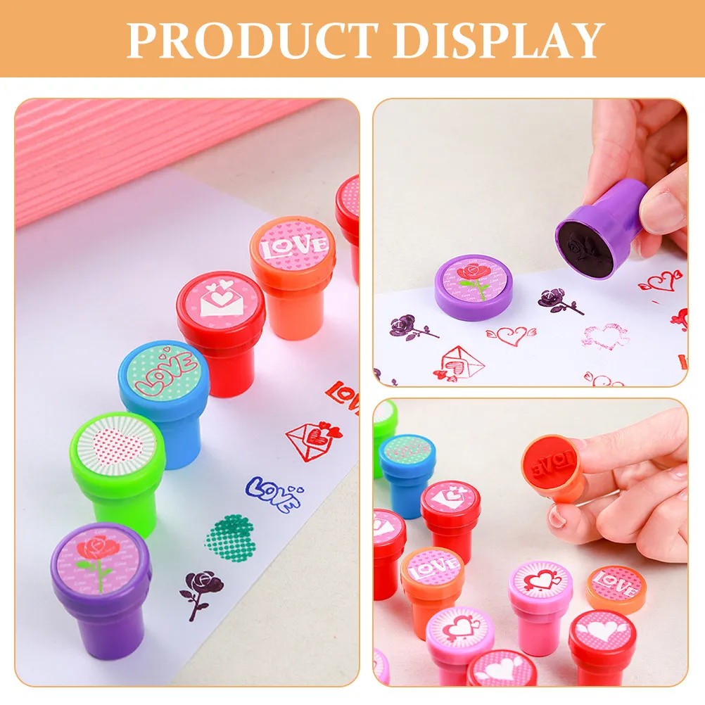 20pcs Love Seal Mini Stamps for Kids Classroom Rewards Party Favors Cartoon Design Clear Impressions Preinked Student Supplies