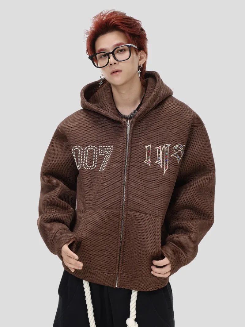 2025 Autumn Winter New American High Street Fashion Trend Hooded Sweatshirt Loose Casual Fleece Cardigan Jacket Unisex