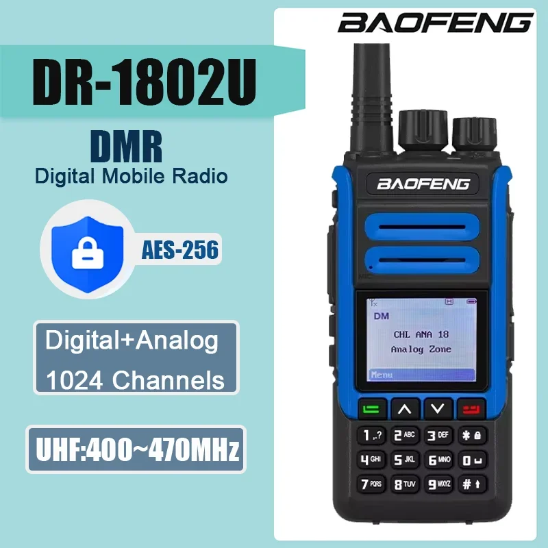 Baofeng DR-1802U AES-256 Encryption Radio DMR Digital Walkie Talkie 1024CH UHF:400-470MHz Long Range Dual Modle Digital+Analog