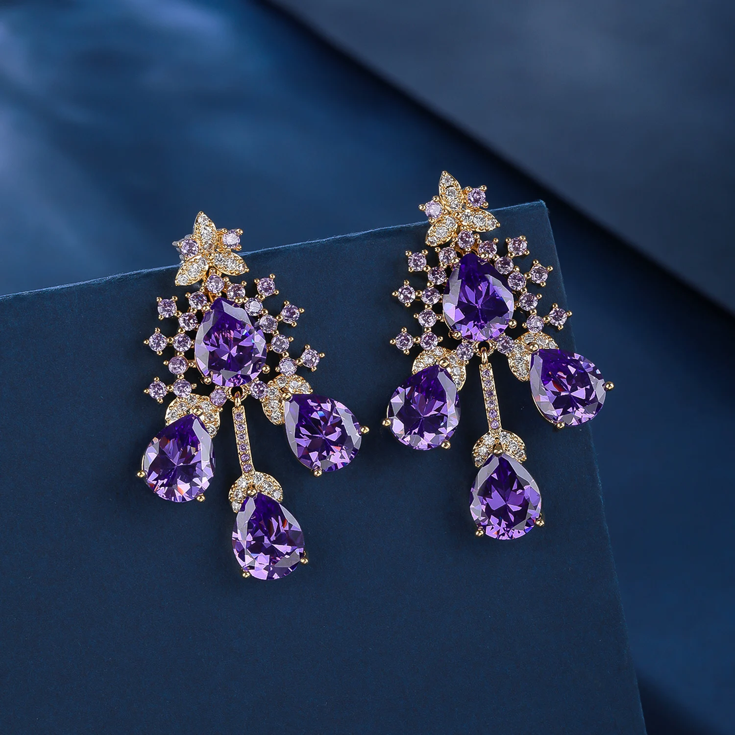 

Beautiful Purple, Green Fireworks Earings Cubic Zirconia Water Drop Earrings Women CZ Party Costume Jewelry Accessory CE12098