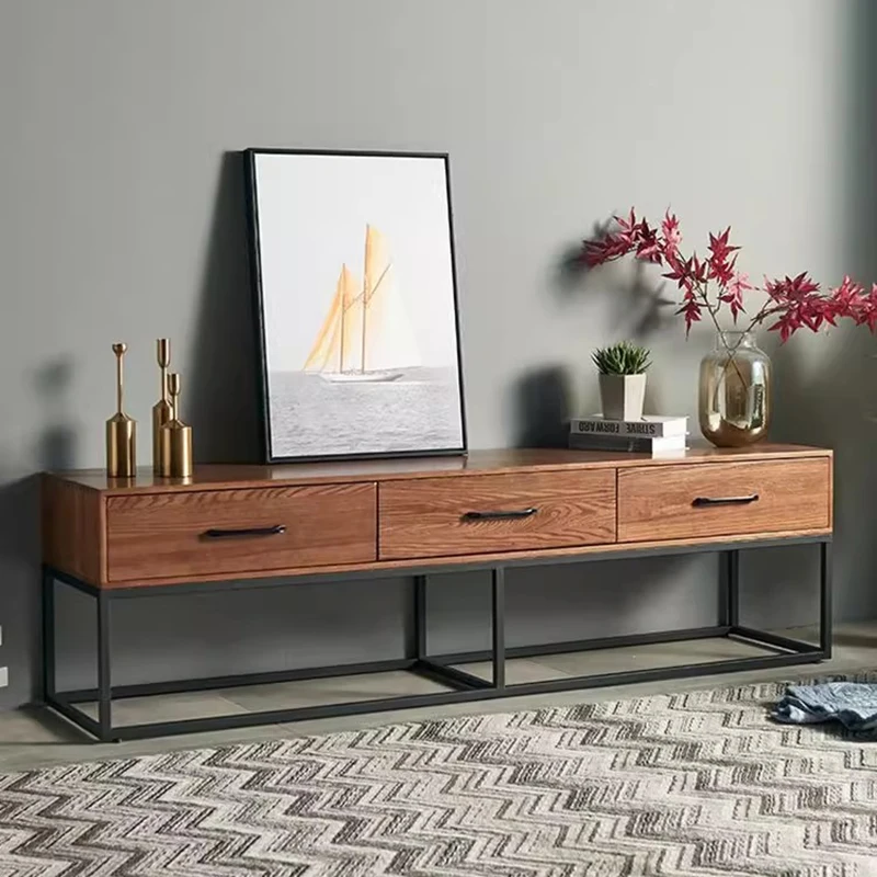 Wabi Sabi Minimalist Tv Stand With Mount Metal Legs European Rustic Tv Stand With Drawers Design Mueble Televisor Furniture