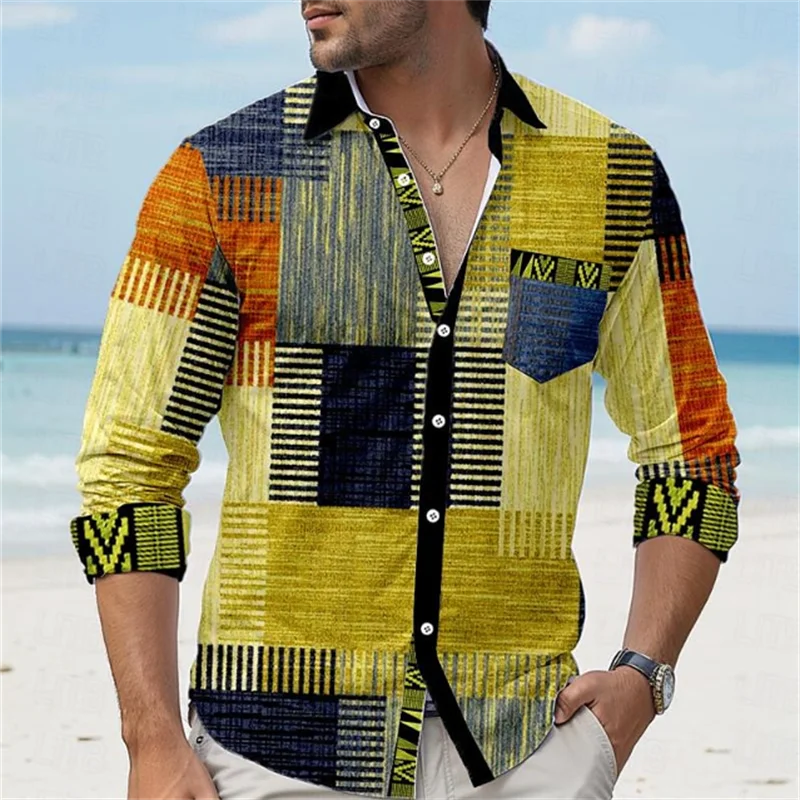 Men's Shirt Fashion Splicing Lapel Stand Collar Casual Top Outdoor Street Party Soft Comfortable Light Breathable New Plus Size