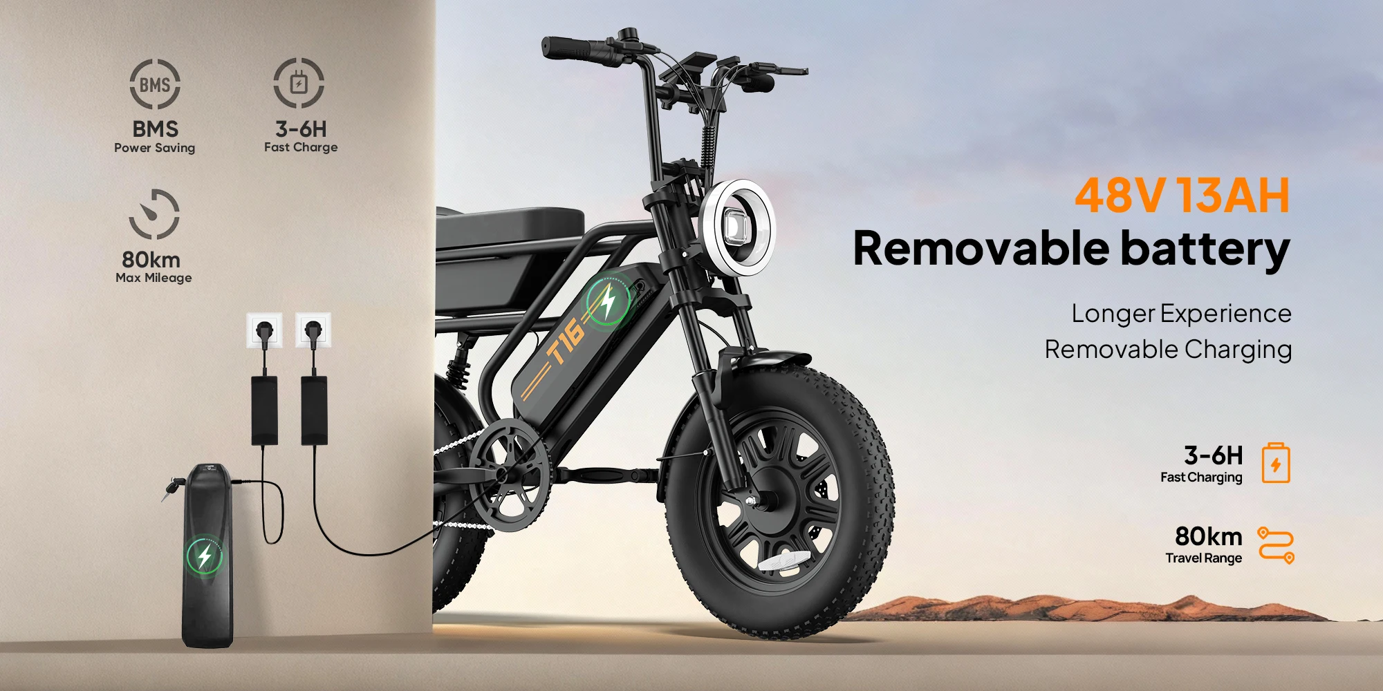 URLIFE T16 Die bevorzugte Option für Pendlerfahrten Elektrofahrrad 48V13AH Akku 16*3 Zoll Fat Tire Erwachsenen-Premium-Fahrrad – Detail 5
