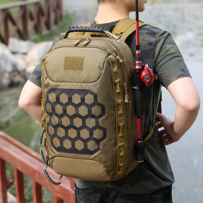 Tactical Lure Fishing Bag Multi-functional Two-shoulder Backpack Waterproof Men Fishing Rod Bag Fishing Accessories Storage Bag