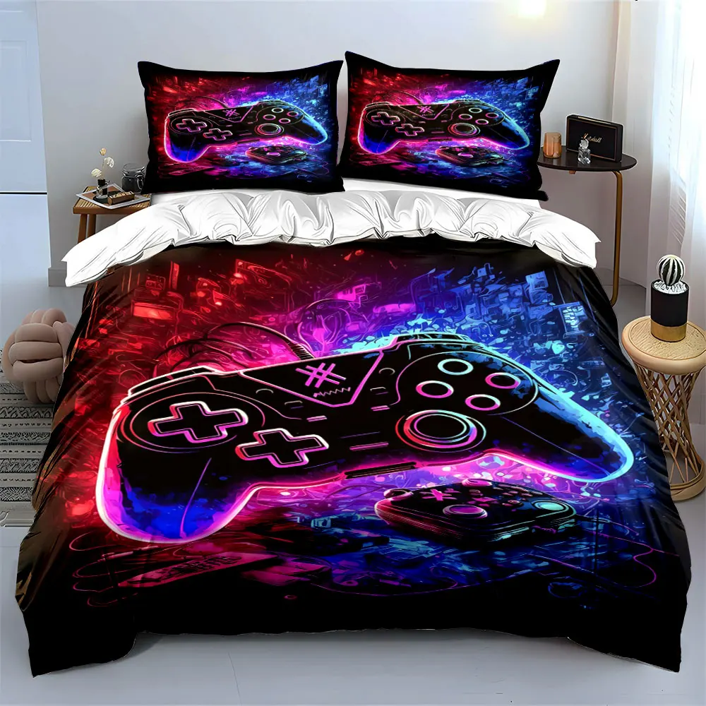 Gaming Controller Set LED Decor Soft Skin-Friendly Bedding Set Includes 1 Duvet Cover And 2 Pillowcase, Gift