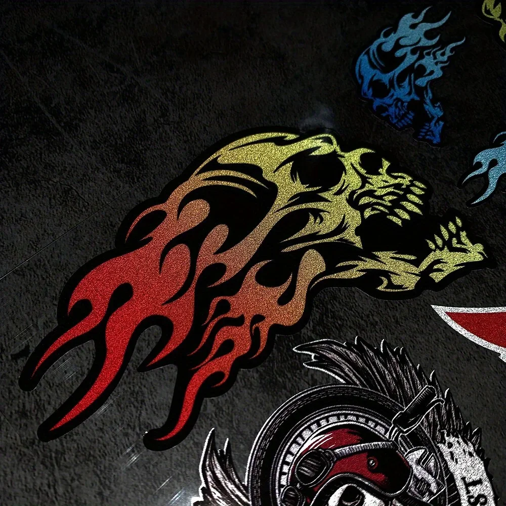 1 комплект байкерской наклейки с пламенным черепом — съемная декоративная наклейка, Rebel Vibe для мотоциклов, ноутбуков и скейтбордов