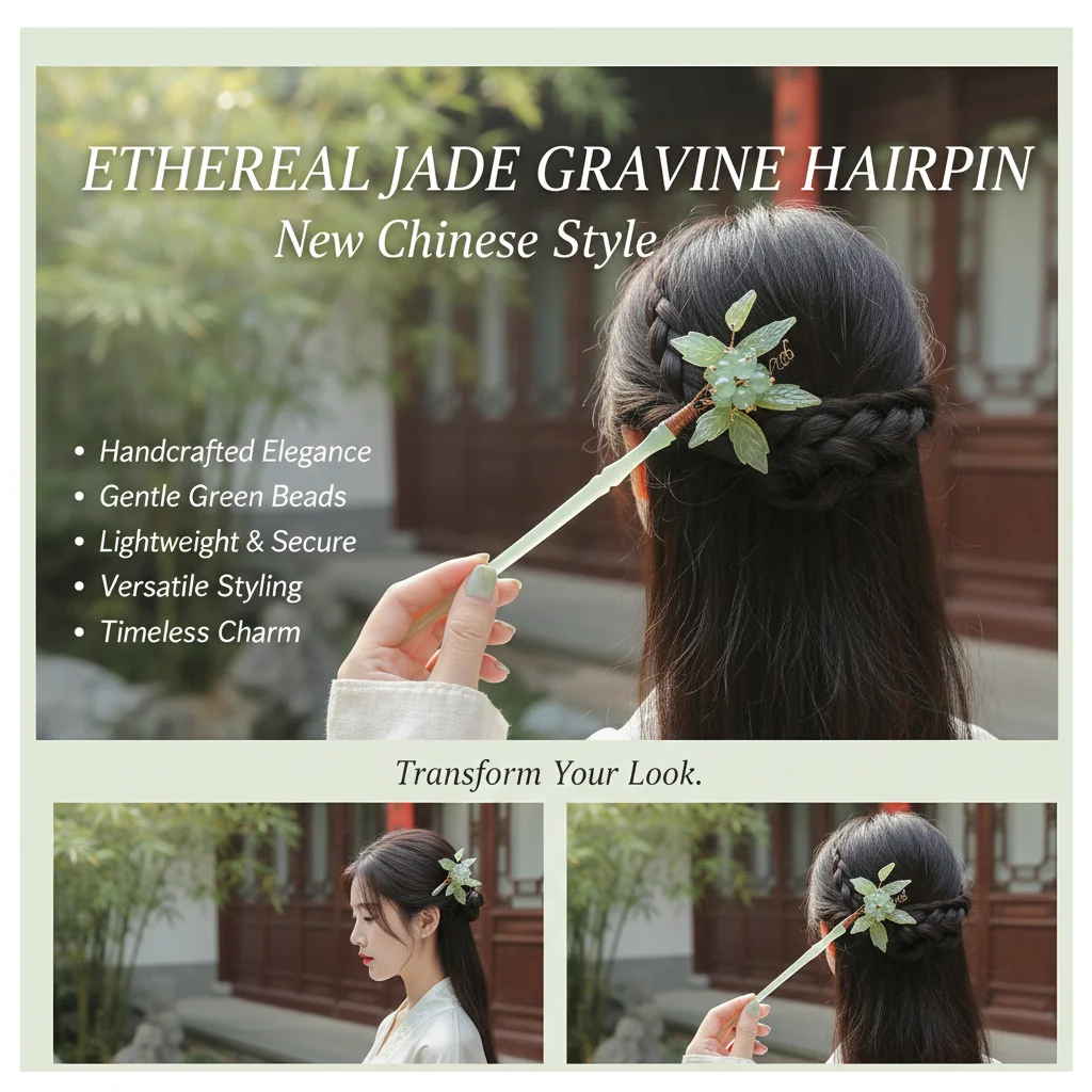 Elegant Hairpin For Women Vintage Chinese Style Bamboo Bead String Hair Stick Exquisite Headwears Imitation Jade Hairpin 1pc view 2
