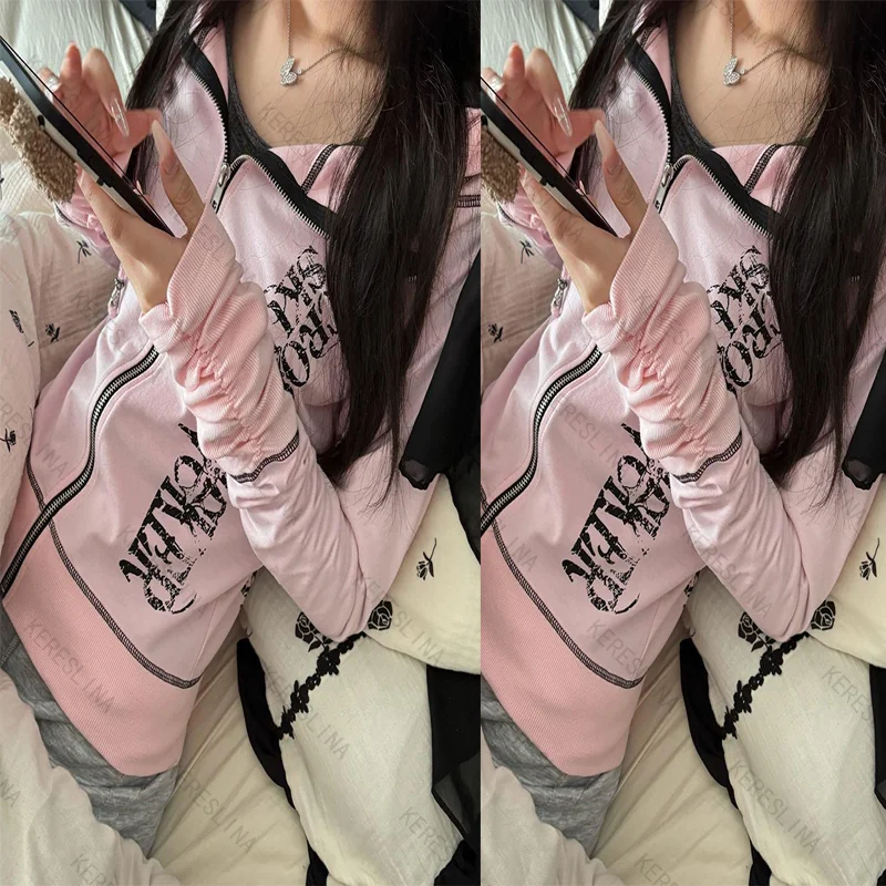 Neue Subkultur Y2k Gothic High Street Vintage Stil Reißverschluss Hoodie Herbst Punk Hip-Hop Harajuku Bequemer vielseitiger dünner Hoodie