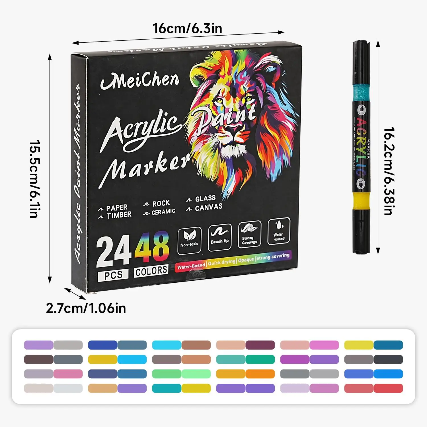 Professional Art Use 24-120Colors Acrylic Paint Markers, Dual-Tip Fine and Brush Tip Pens, Suitable for Stone, Wood, Calligraphy