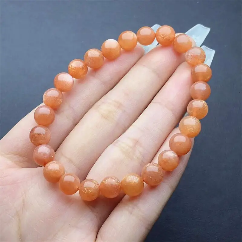 7.5MM Natural Golden Sunstone Bracelet Fashion Crystal Quartz Gemstone Jewelry Reiki Healing Gift For Women 1pcs