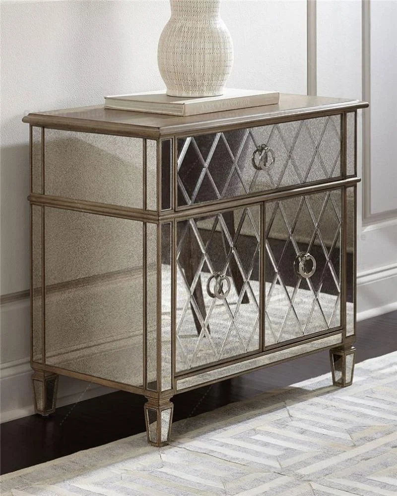3 drawers mirror bedside table luxury bedroom bedside table