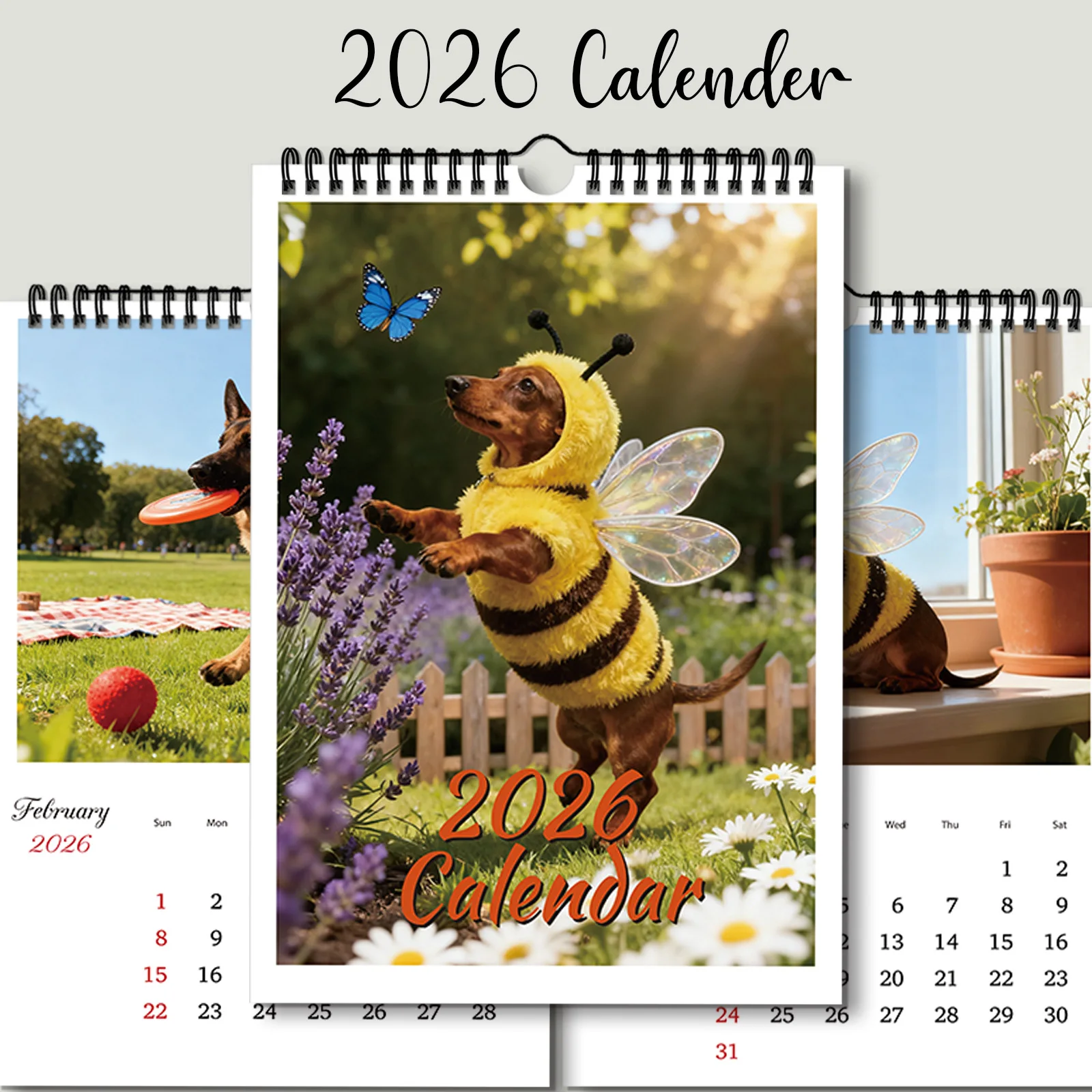 ปฏิทินสุนัขน่ารักธีมผึ้ง 1 ชิ้น ปี 2026 เหมาะสำหรับตกแต่งบ้านของคนรักสัตว์เลี้ยง ทำเป็นของขวัญธีมสัตว์เลี้ยงที่นุ่มนวลและน่ารัก