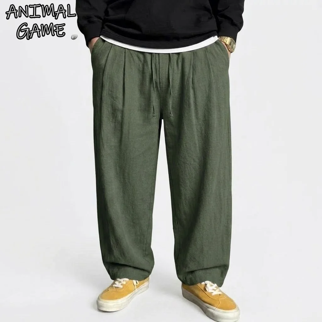 New Men's Casual Loose Pants Wide Leg Baggy Straight Trousers Elastic Drawstring Lightweight Pants for Men Korean Streetwear