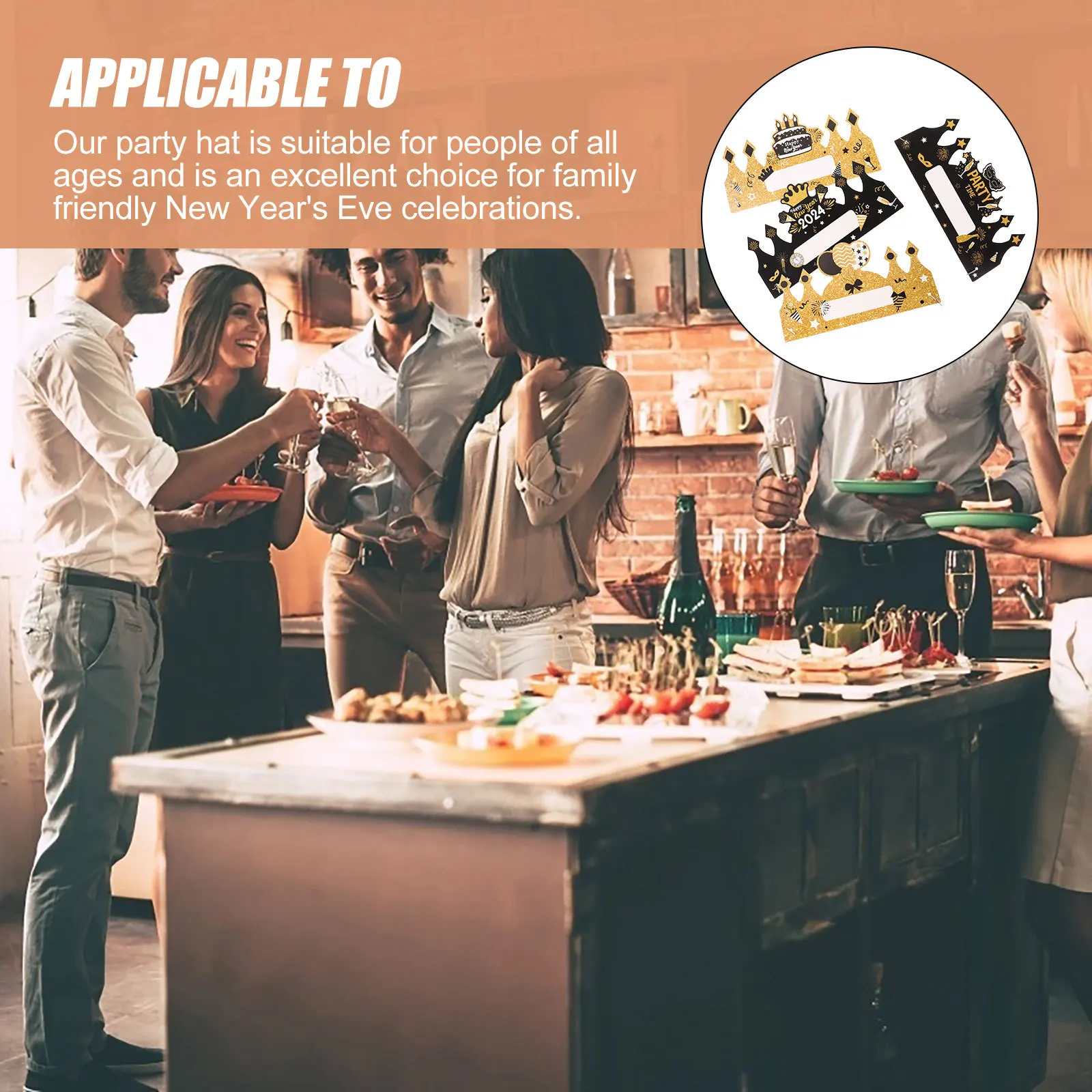 

4Pcs 2024 New Year Party Paper Crown Hats Lightweight Safe Material Easy Wear Family Friendly New Year Eve Supplies