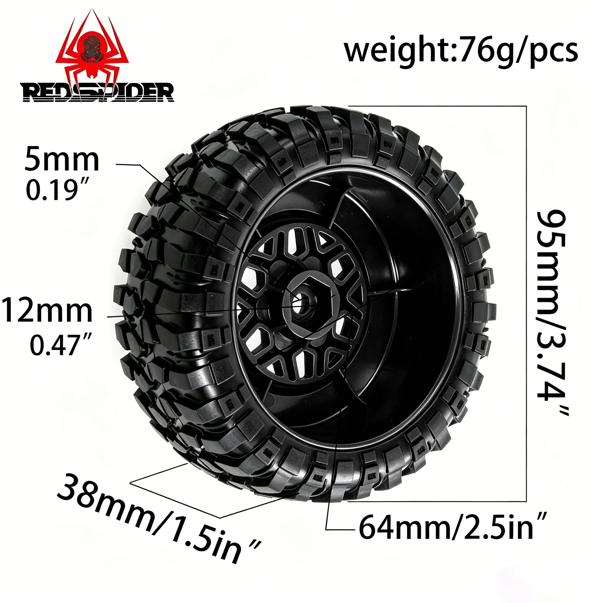 RED SPIDER 4Pcs 1/12 Short Course Universal Tire OD 95mm for Compatible with HSP Feiyue FY08 WLtoys GTFANS Honghuida M607